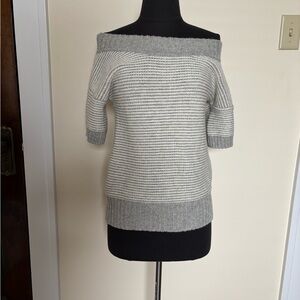 American Eagle Women’s Gray Striped Short Sleeve Knit Sweater